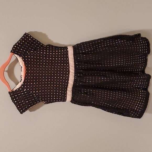 Kate Spade Black Crochet Eyelet Dress with Pink Grosgrain Ribbon Waist - Picture 2 of 11